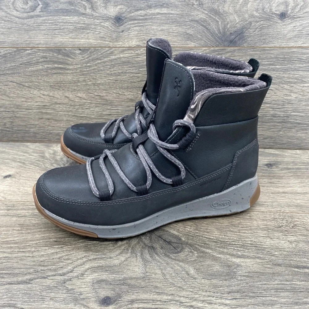 Chaco Borealis Quilt Waterproof Boots Womens 6.5 Black Leather Fleece